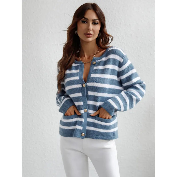 Klassisch gestreifte Strickjacke mit Knopfleiste für Damen