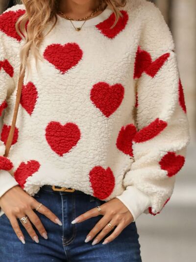 Pullover mit gestrickten Herzen für Damen