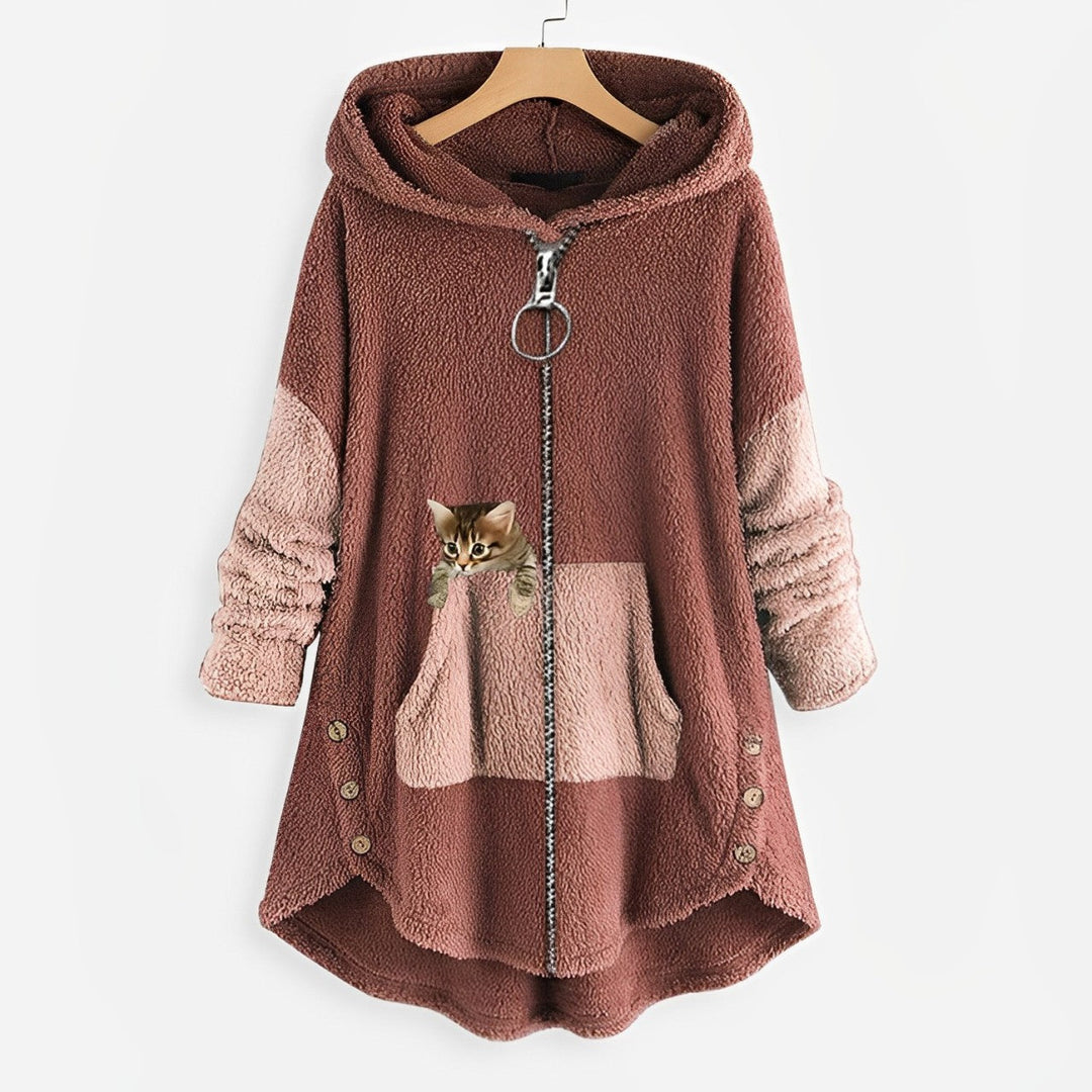 Fuzzy-Mantel mit Reißverschluss in Übergröße für Damen