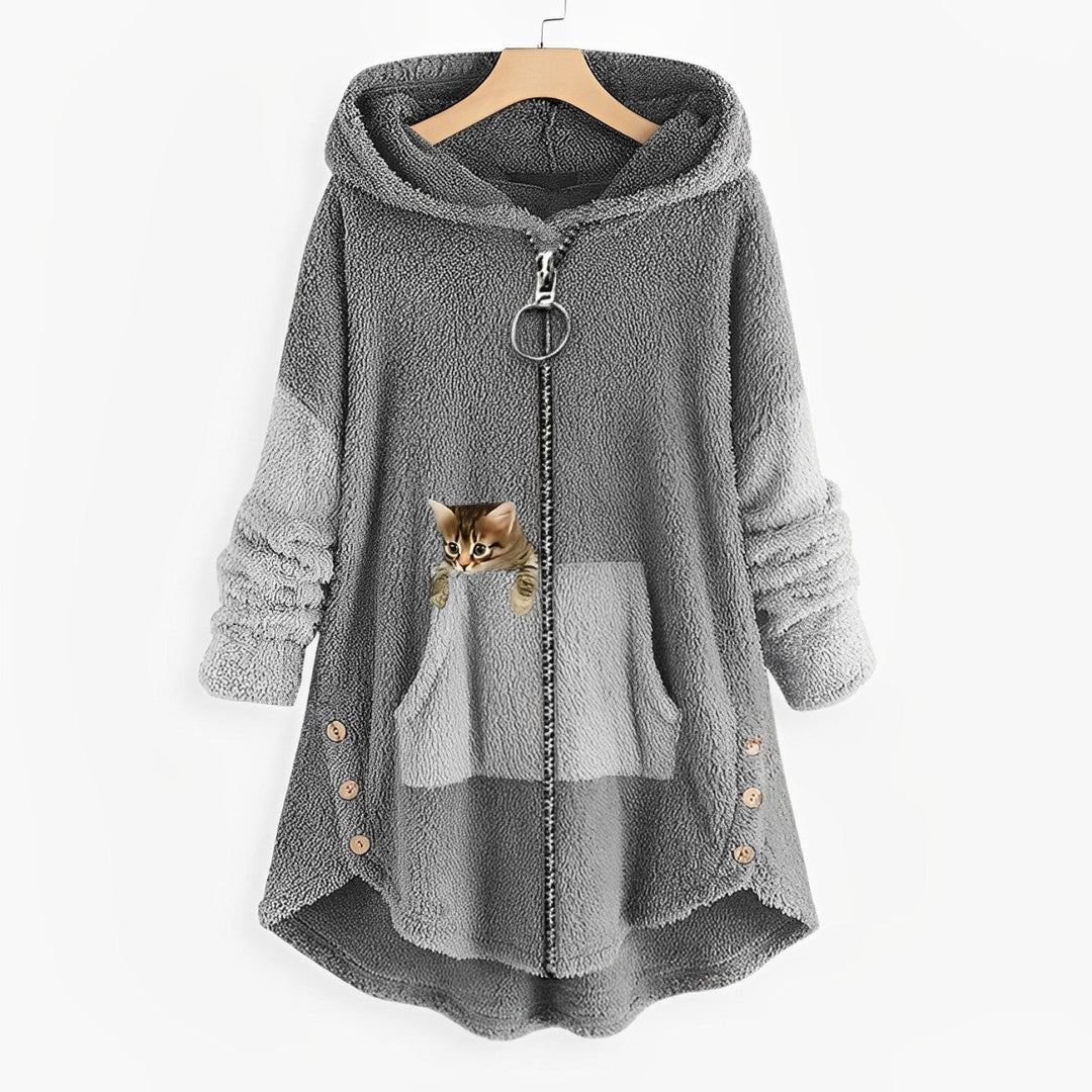 Fuzzy-Mantel mit Reißverschluss in Übergröße für Damen