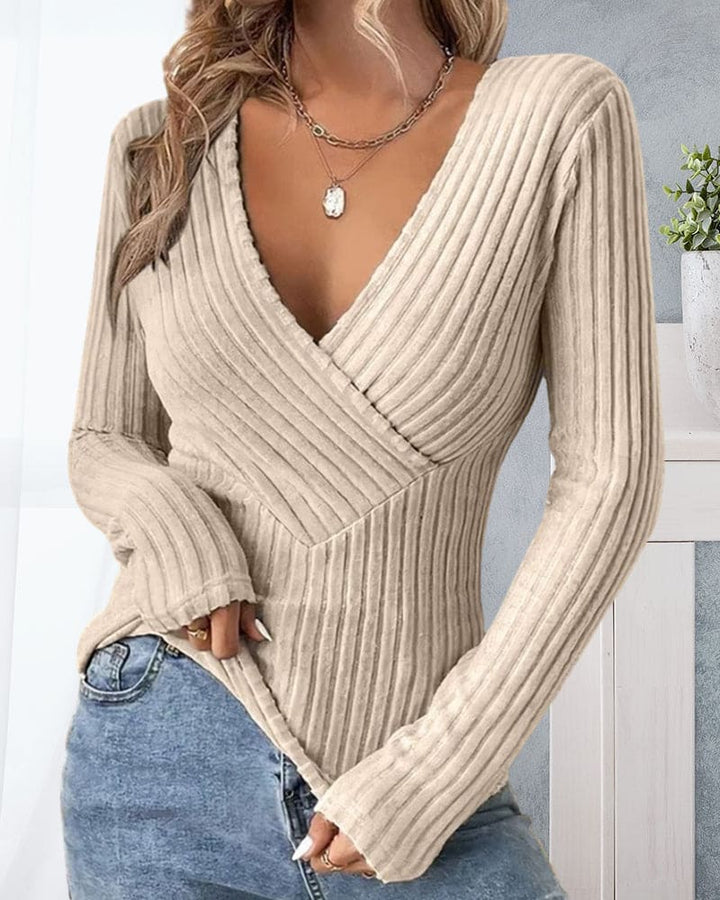 Gerippter Pullover mit V-Ausschnitt für Damen