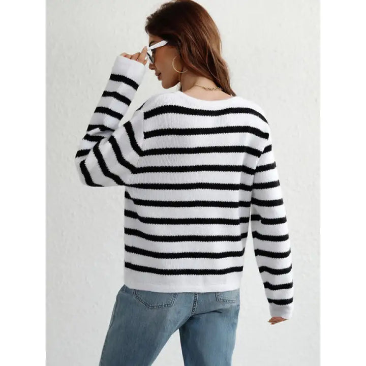 Klassisch gestreifte Strickjacke mit Knopfleiste für Damen