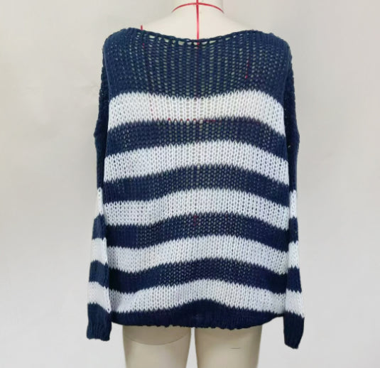 Gestreifter Damen-Strickpullover