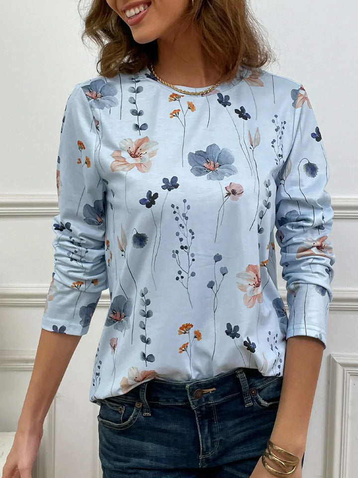 Shirt mit Blumenmuster und Rundhalsausschnitt für Damen