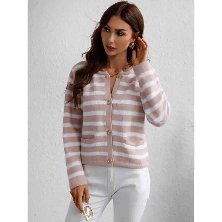 Klassisch gestreifte Strickjacke mit Knopfleiste für Damen