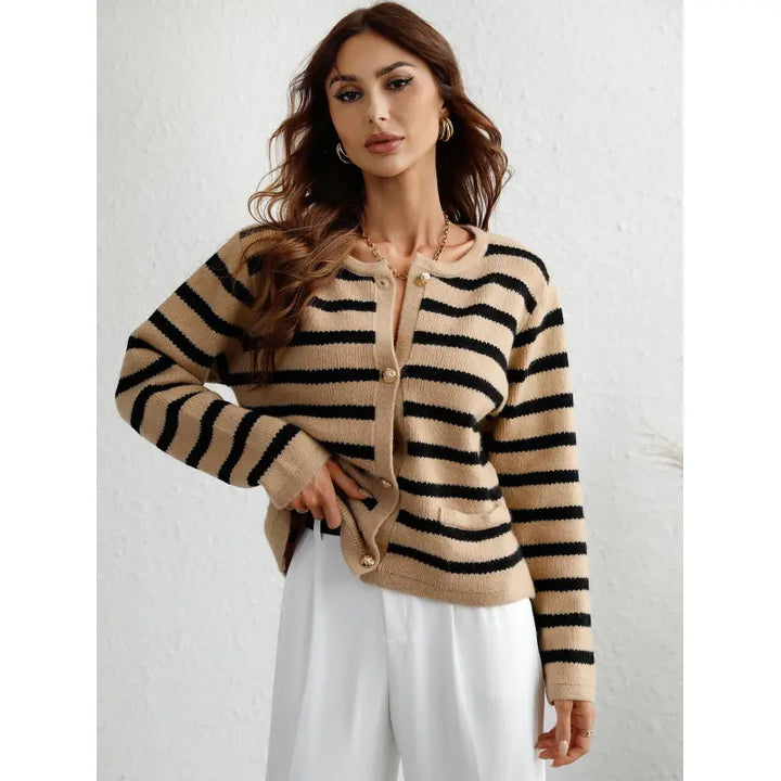 Klassisch gestreifte Strickjacke mit Knopfleiste für Damen