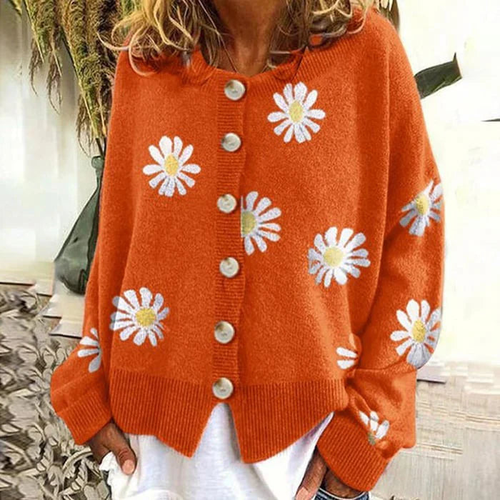 Damen-Strickjacke mit Gänseblümchen-Design