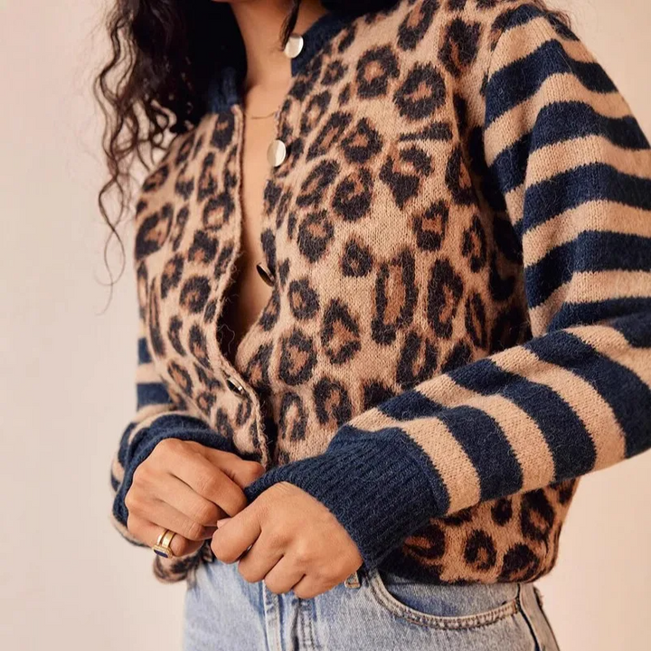 Leopardenmuster Damen Strickcardigan