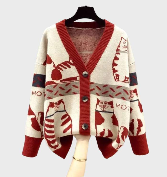 Jacquard-Strickjacke mit Knopfleiste für Damen