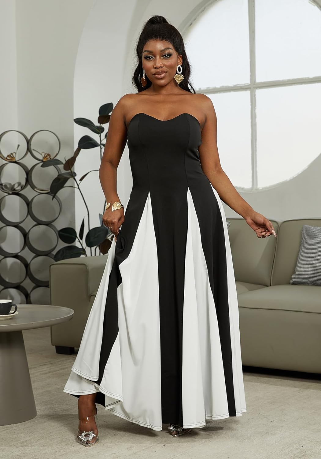 Elegantes Damen Maxikleid mit Kontrast