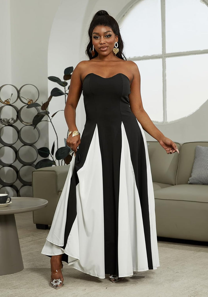 Elegantes Damen Maxikleid mit Kontrast