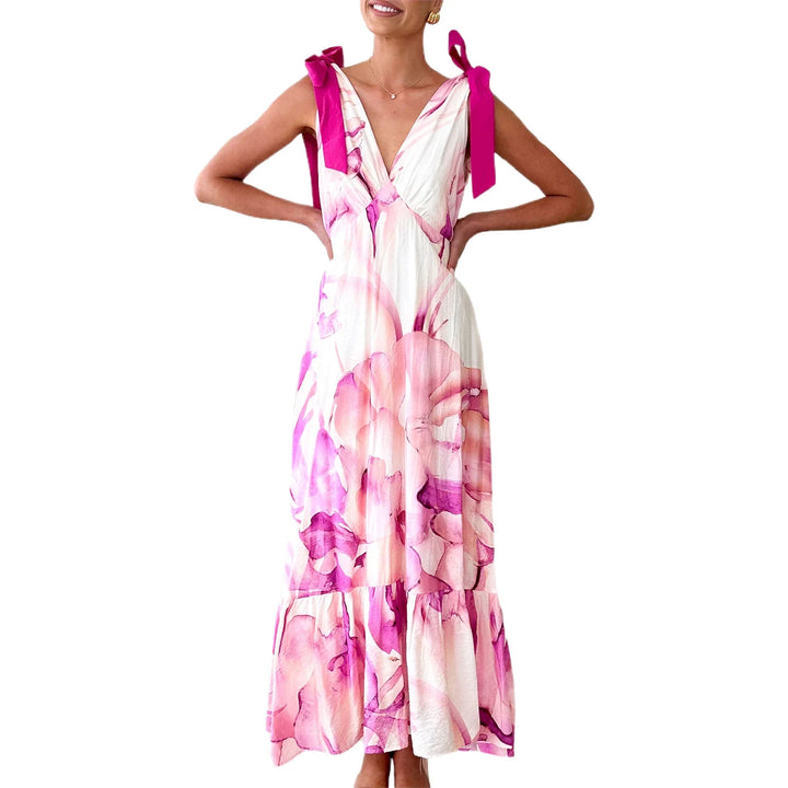 Rückenfreies V-Ausschnitt Damen Maxikleid