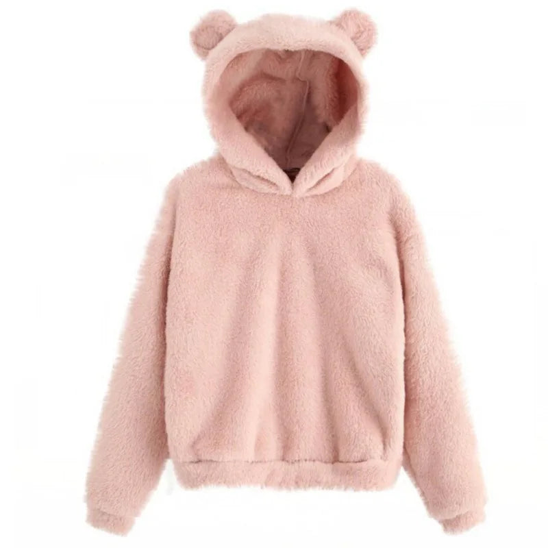 Flauschiger Bärenohr-Kapuzenpullover für Damen