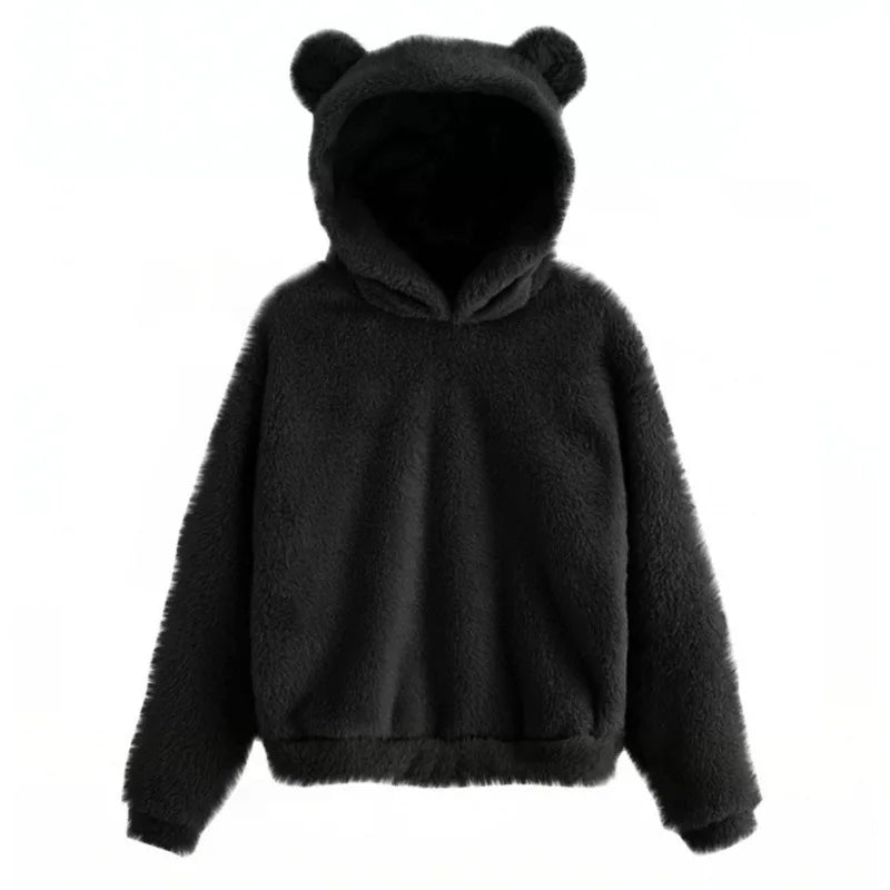 Flauschiger Bärenohr-Kapuzenpullover für Damen