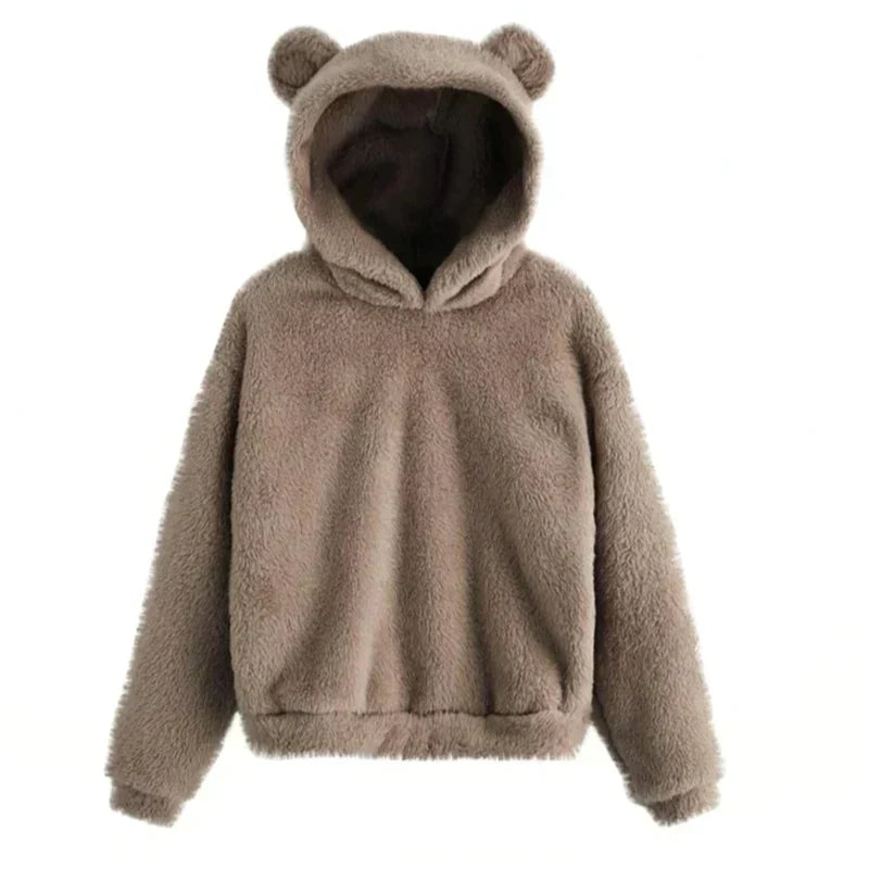 Flauschiger Bärenohr-Kapuzenpullover für Damen