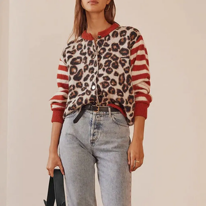 Leopardenmuster Damen Strickcardigan