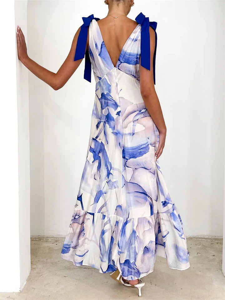 Rückenfreies V-Ausschnitt Damen Maxikleid