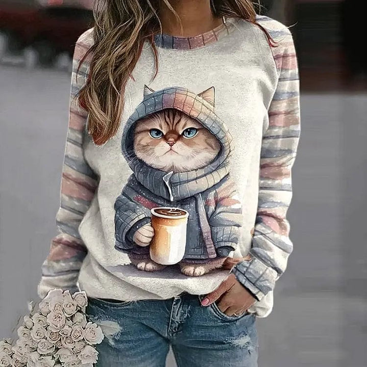 Damen-Pullover mit Katzenmotiv