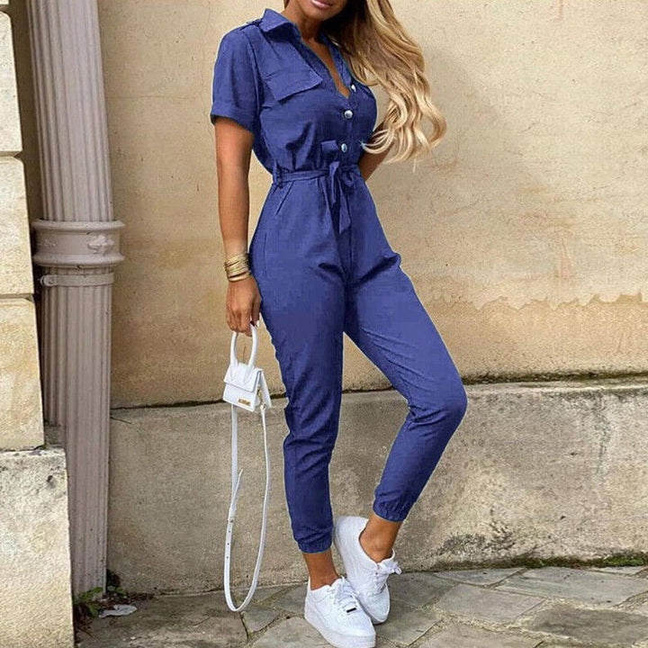 Kurzärmliger Jumpsuit mit Gürtel für Damen