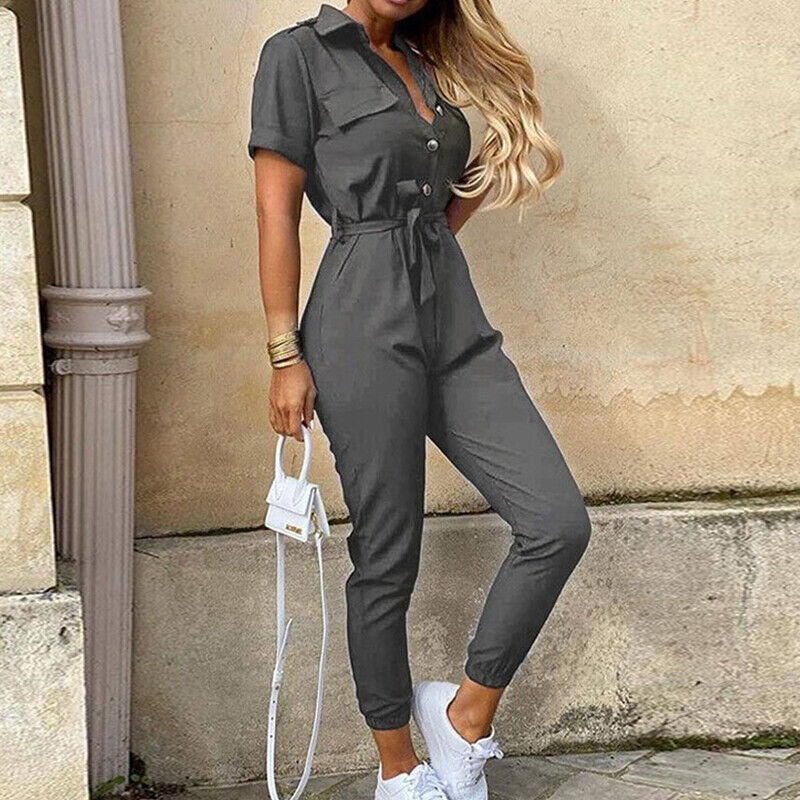 Kurzärmliger Jumpsuit mit Gürtel für Damen