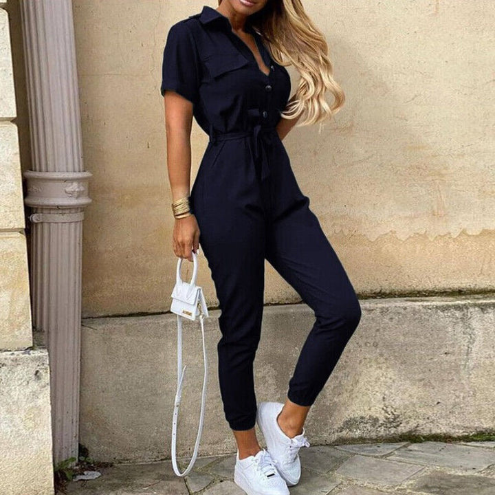 Kurzärmliger Jumpsuit mit Gürtel für Damen