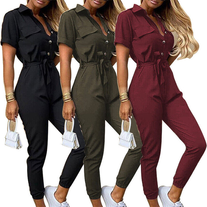 Kurzärmliger Jumpsuit mit Gürtel für Damen