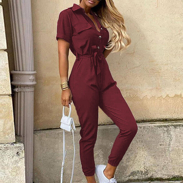 Kurzärmliger Jumpsuit mit Gürtel für Damen