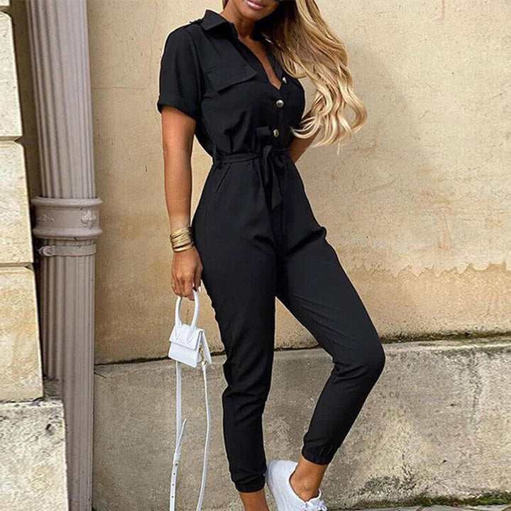 Kurzärmliger Jumpsuit mit Gürtel für Damen