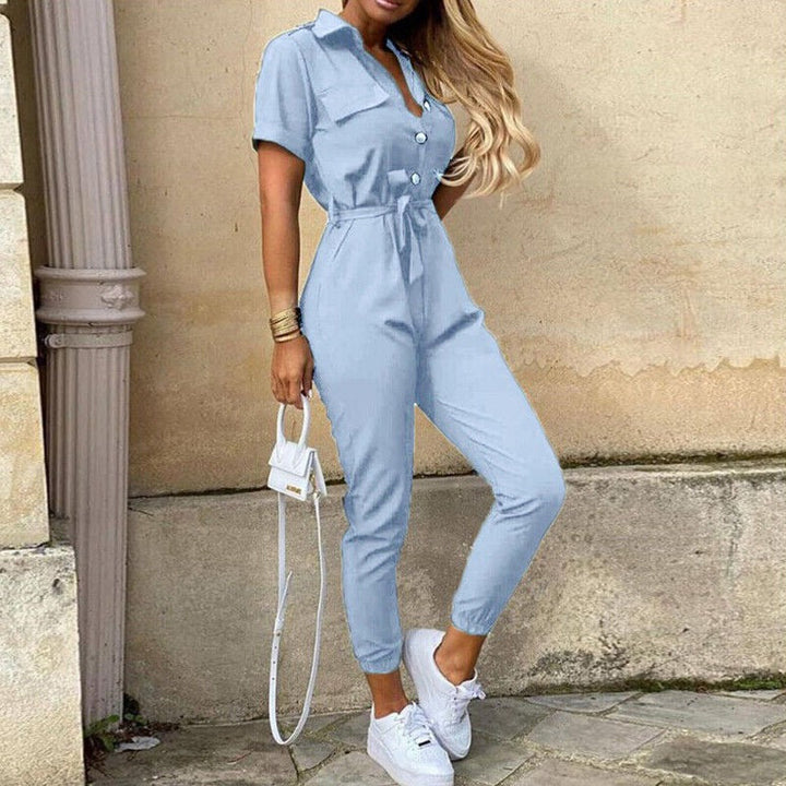 Kurzärmliger Jumpsuit mit Gürtel für Damen