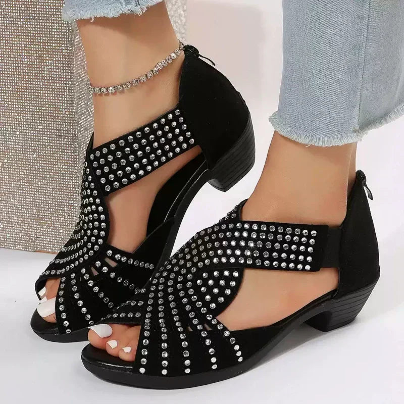 Retro Damen Sandaletten mit Blockabsatz