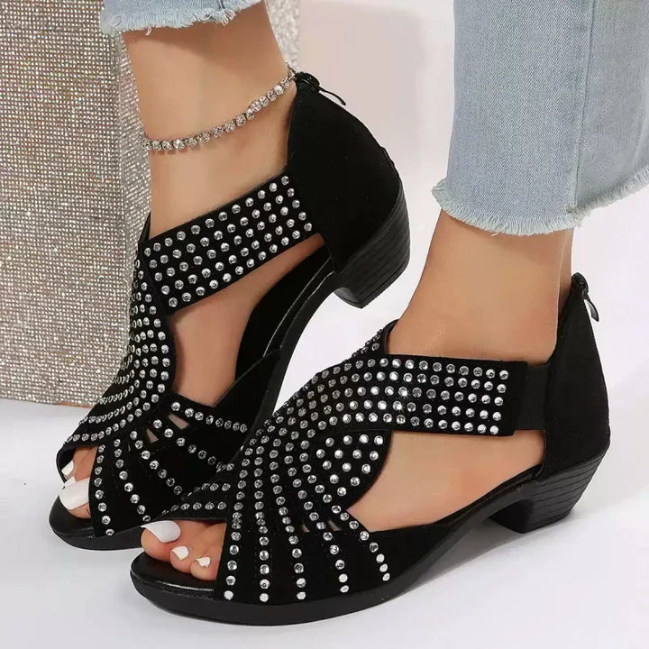 Retro Damen Sandaletten mit Blockabsatz