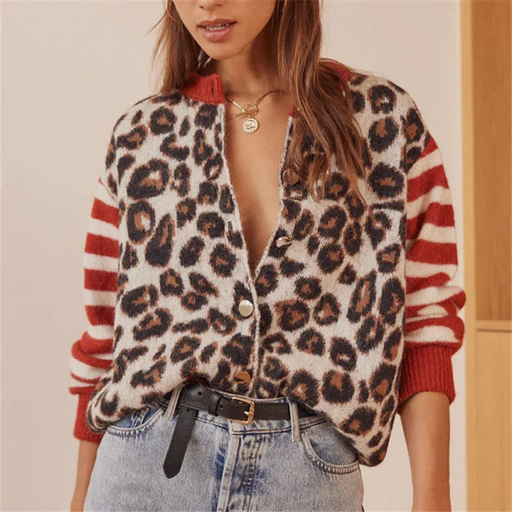 Leopardenmuster Damen Strickcardigan