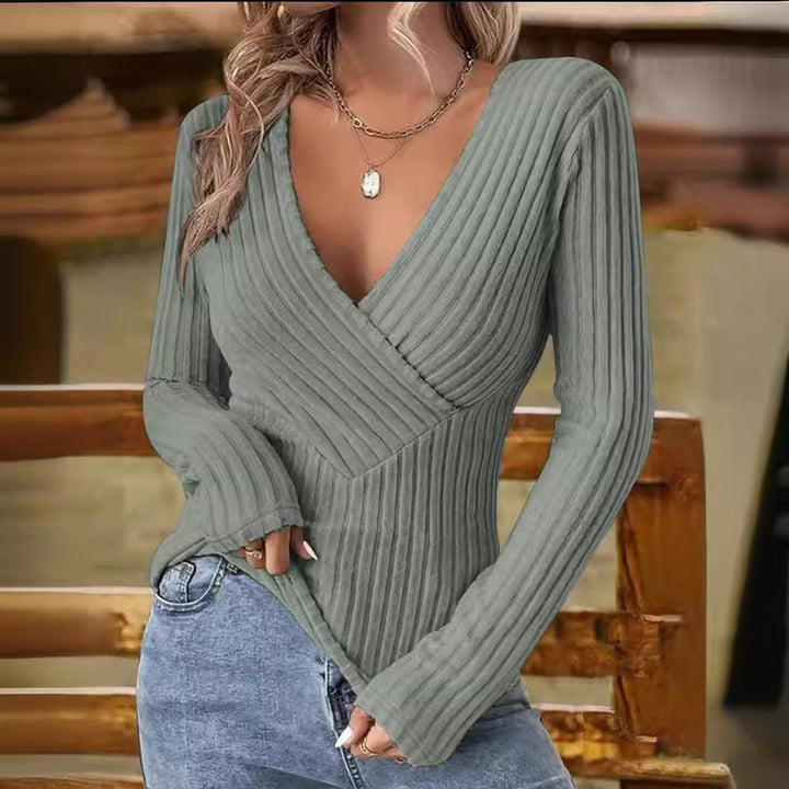 Gerippter Pullover mit V-Ausschnitt für Damen