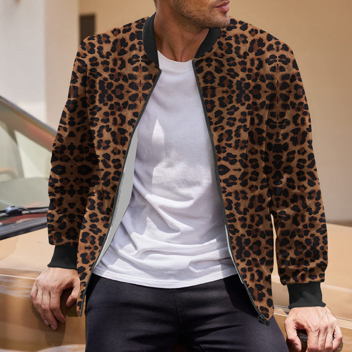 Herren Leopard-Bomberjacke mit Reißverschluss