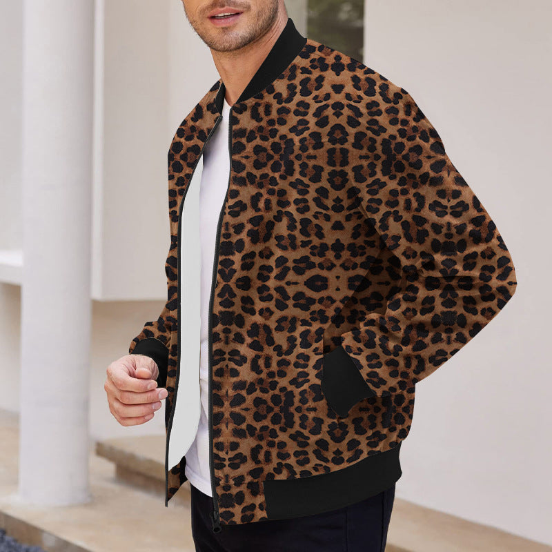 Herren Leopard-Bomberjacke mit Reißverschluss