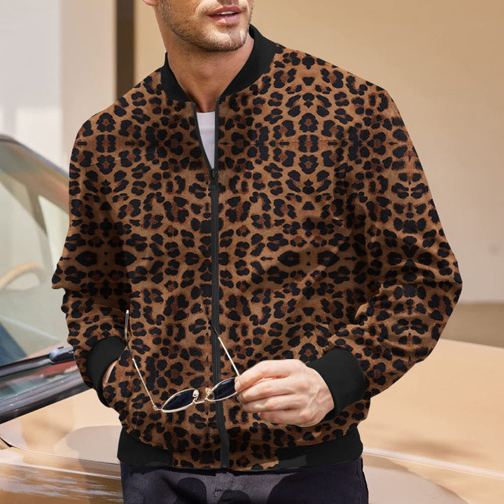 Herren Leopard-Bomberjacke mit Reißverschluss