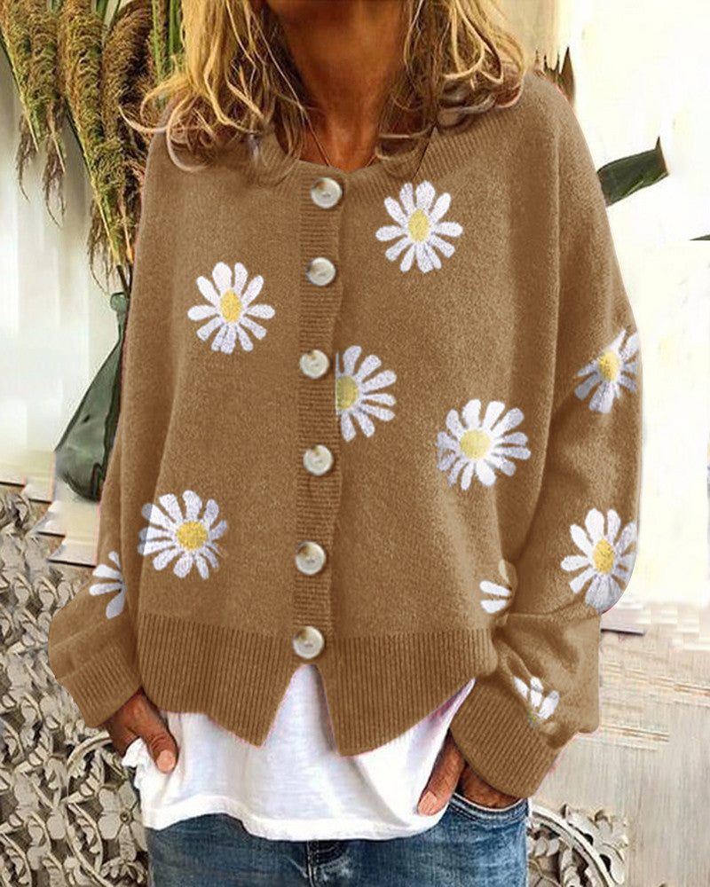 Damen-Strickjacke mit Gänseblümchen-Design