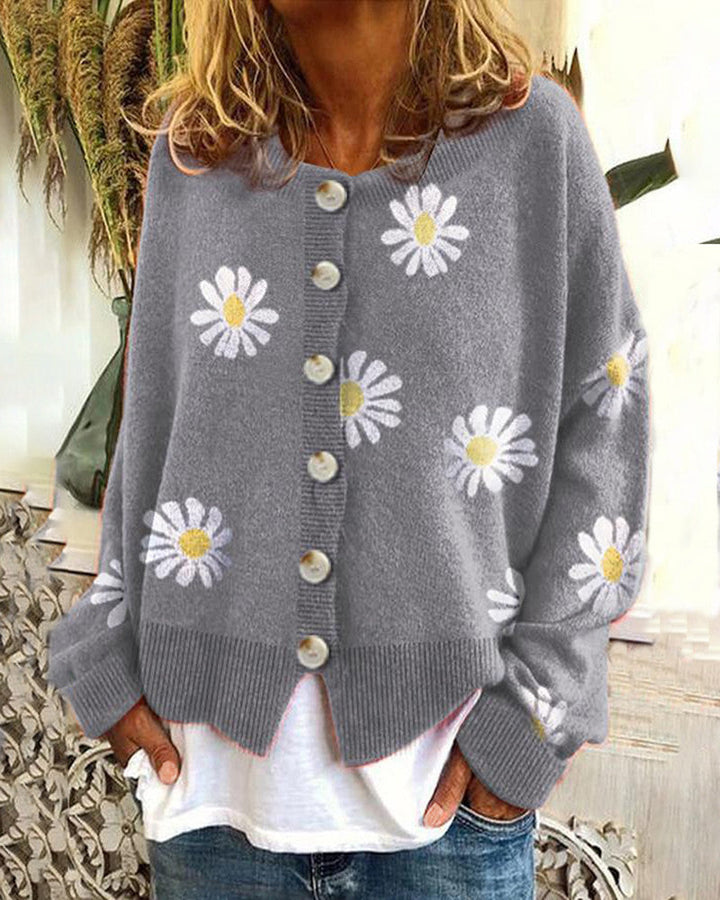 Damen-Strickjacke mit Gänseblümchen-Design