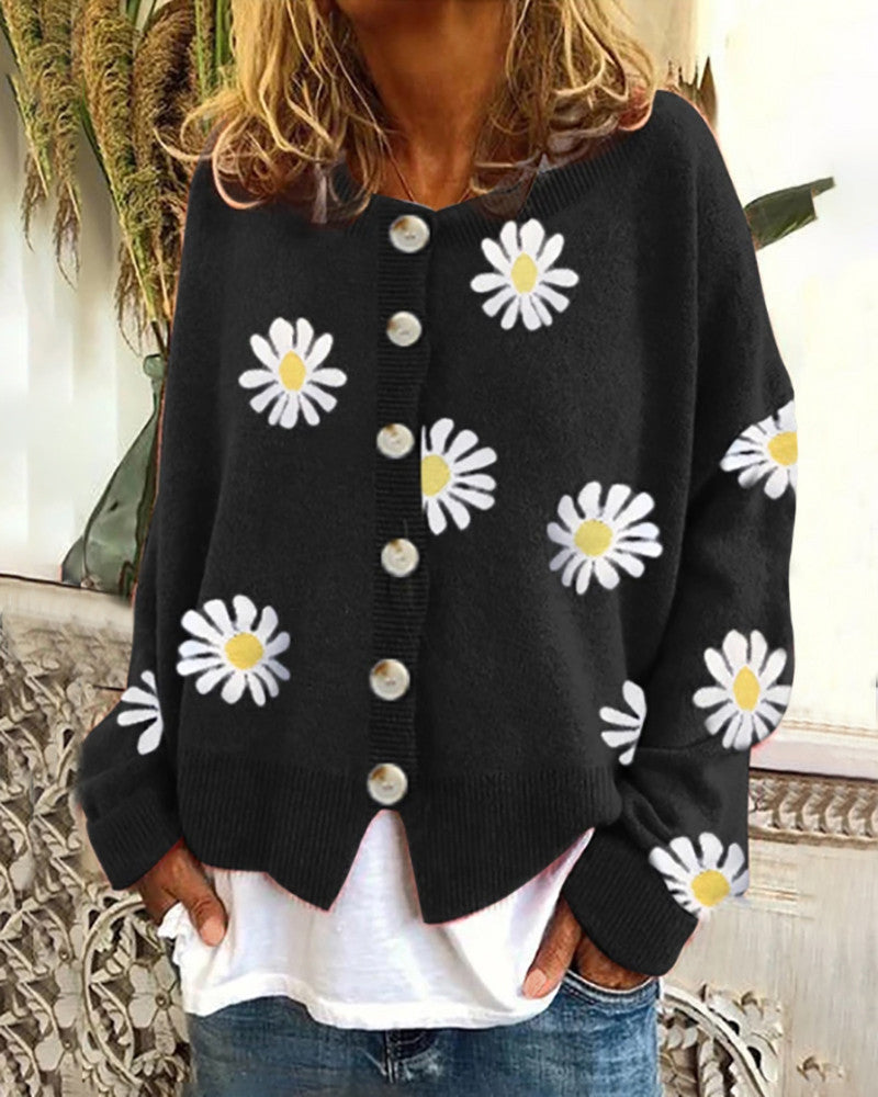 Damen-Strickjacke mit Gänseblümchen-Design