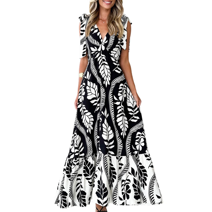 Rückenfreies V-Ausschnitt Damen Maxikleid