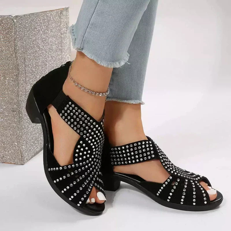 Retro Damen Sandaletten mit Blockabsatz