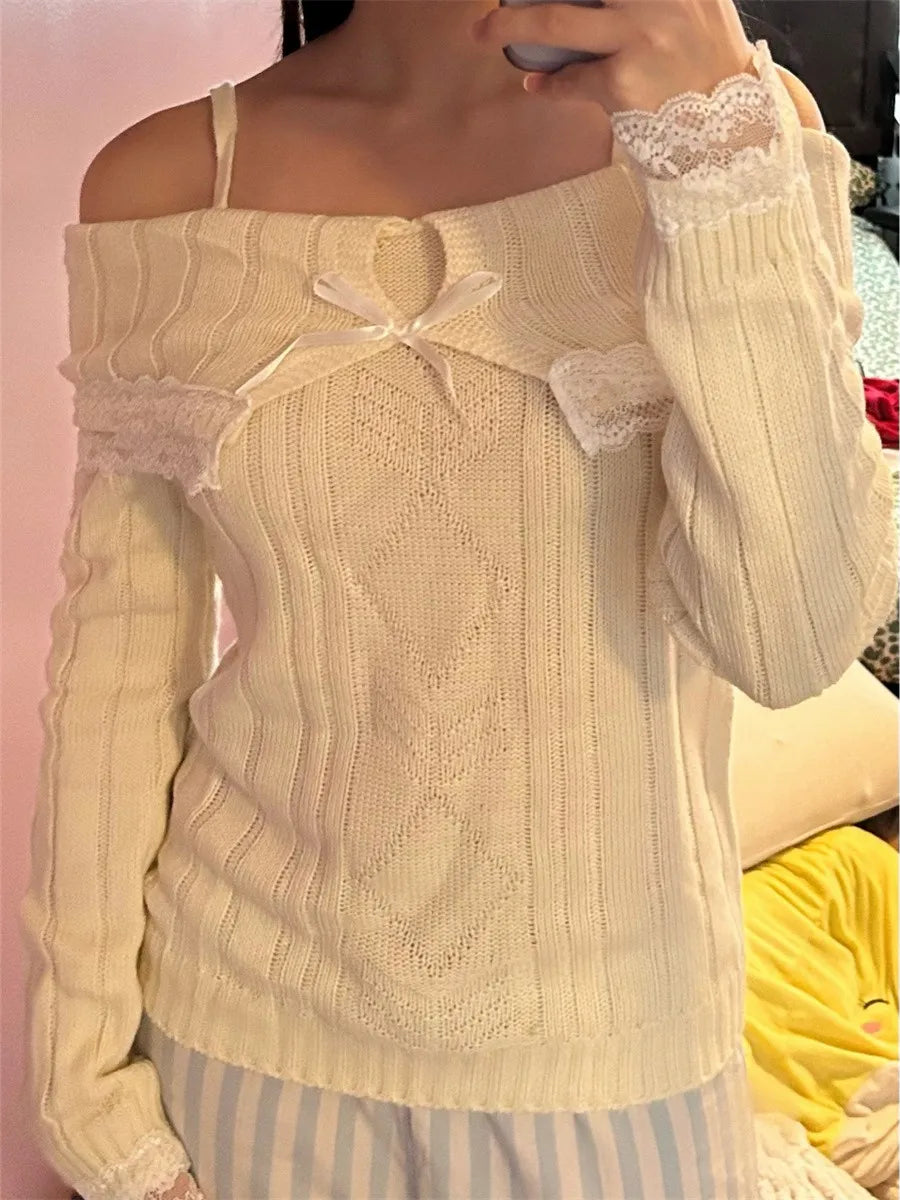 Schulterfreier Pullover mit Spitze für Damen