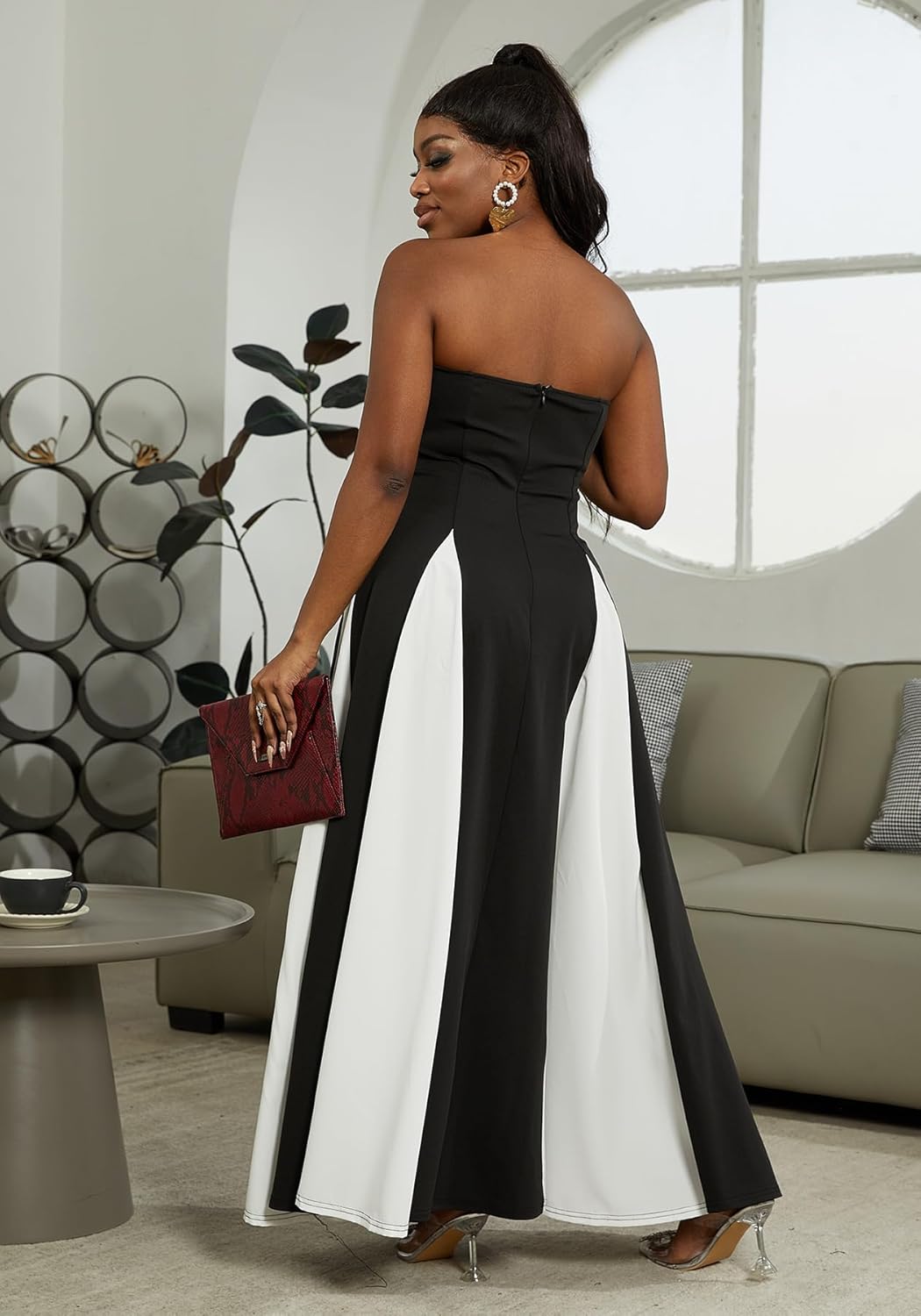 Elegantes Damen Maxikleid mit Kontrast