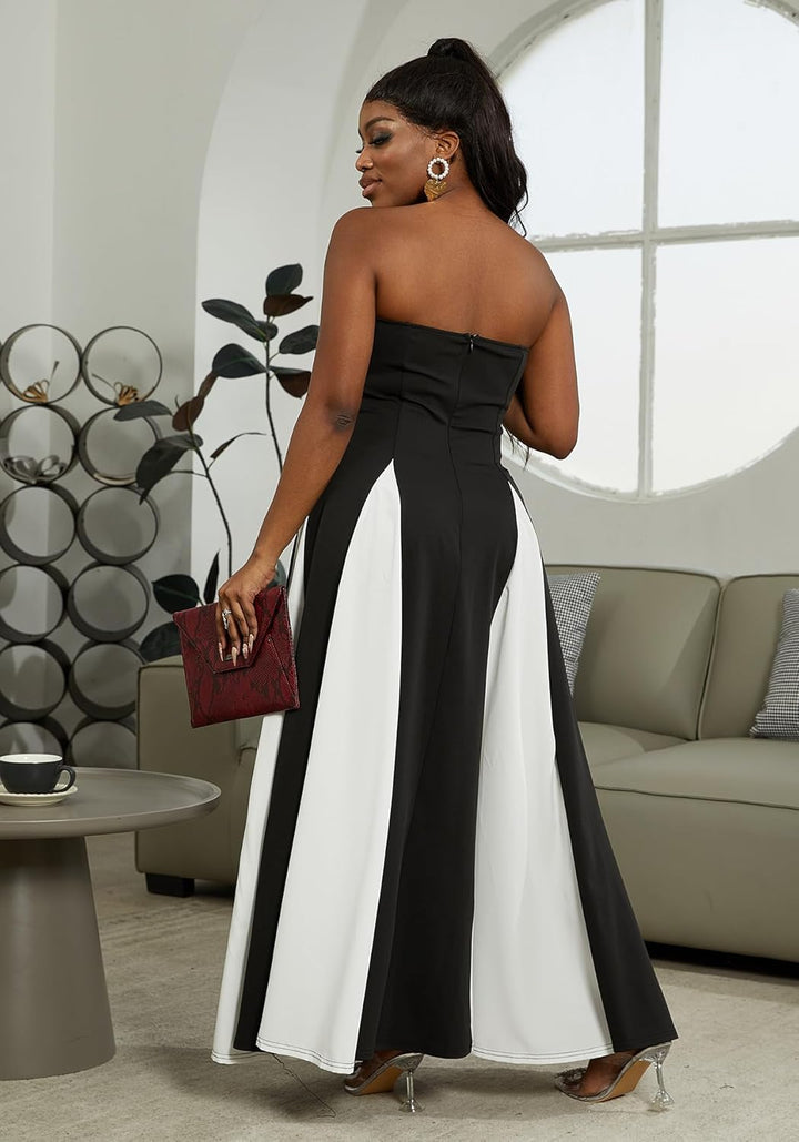 Elegantes Damen Maxikleid mit Kontrast