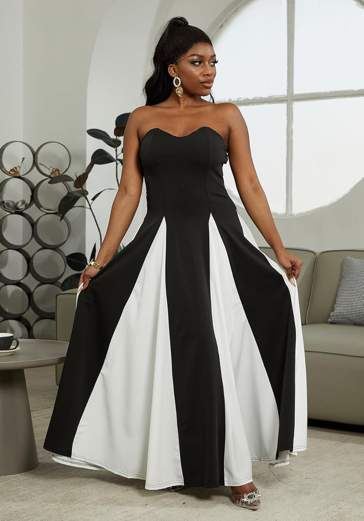 Elegantes Damen Maxikleid mit Kontrast