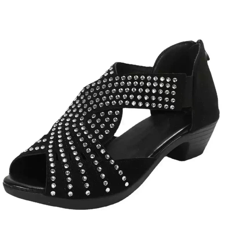 Retro Damen Sandaletten mit Blockabsatz