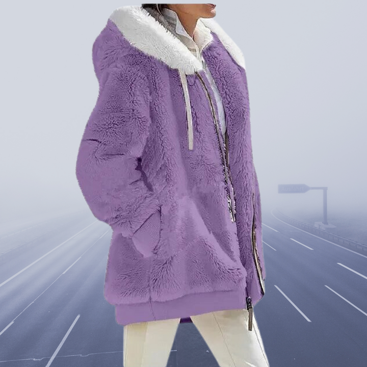 Flauschige Zip-up-Jacke mit Kapuze für Damen