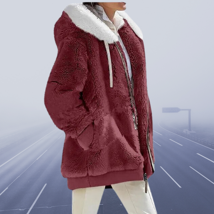 Flauschige Zip-up-Jacke mit Kapuze für Damen