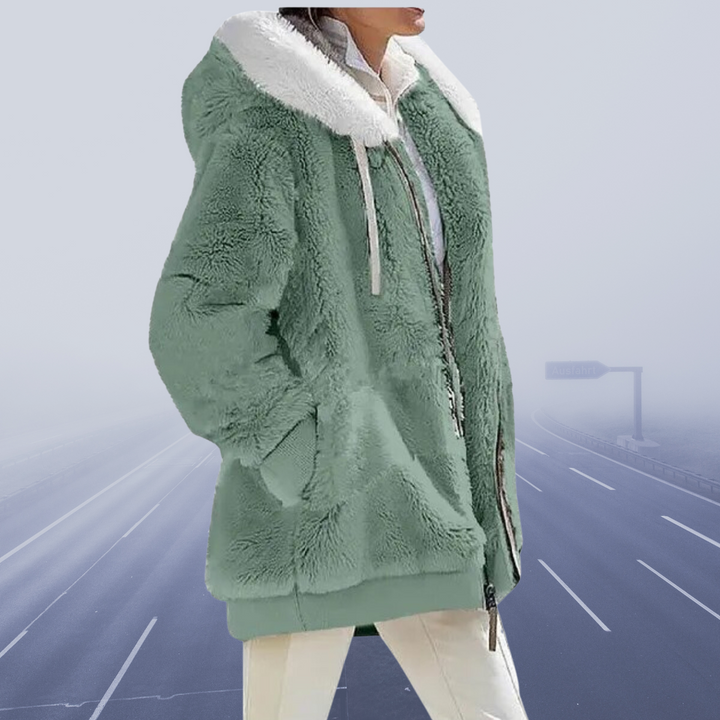 Flauschige Zip-up-Jacke mit Kapuze für Damen