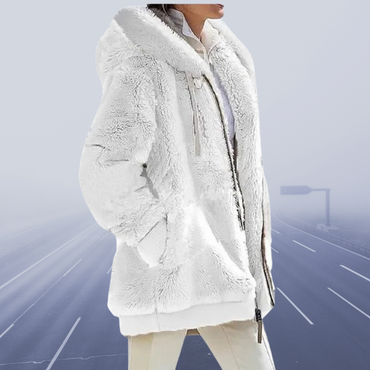 Flauschige Zip-up-Jacke mit Kapuze für Damen
